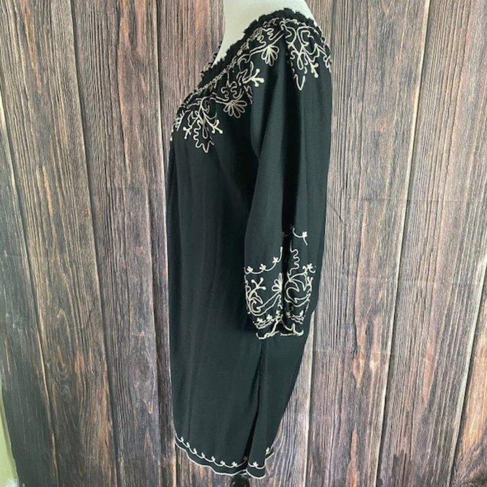 Lucky Brand Women's Black Embroidered 3/4 Sleeve Boho Tunic Dress Size Small - Picture 3 of 7